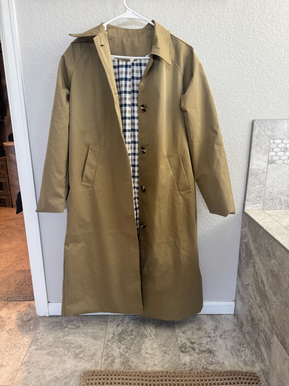 Women’s Tan Trench Coat with Checked Lining